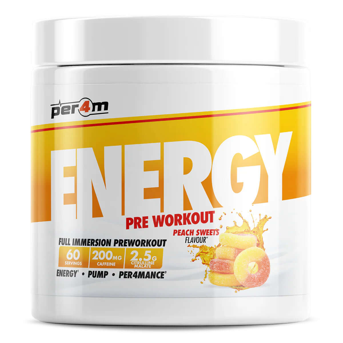 Per4m Energy Pre Workout Size: 390g Flavour:: Peach Sweets