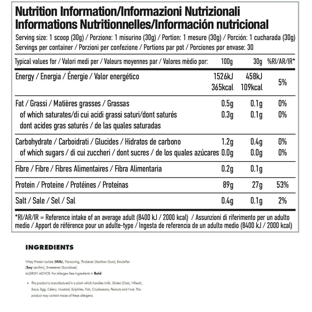 Per4m Isolate Zero Nutrition Facts