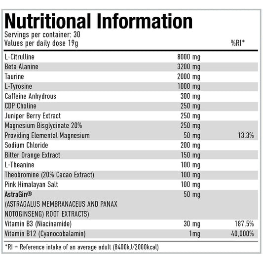 Per4m Pre Workout Nutrition Facts