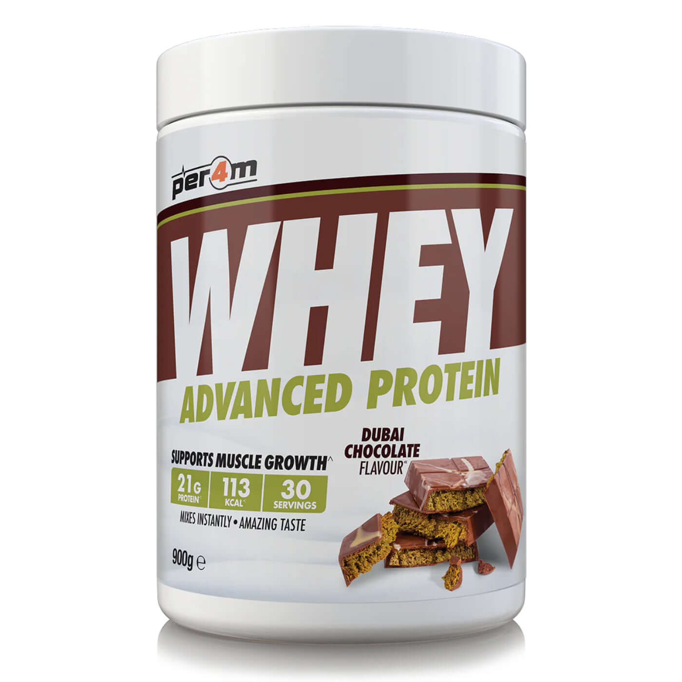Per4m Whey Protein Size: 900g Flavour: Dubai Chocolate