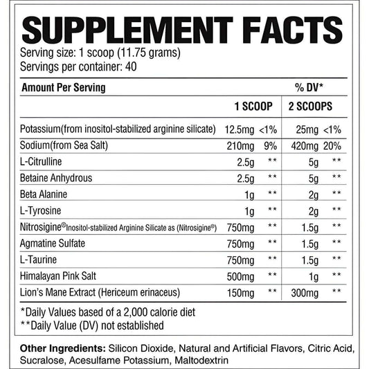 Raw Nutrition Pump Non Stim Pre Workout Nutrition Facts