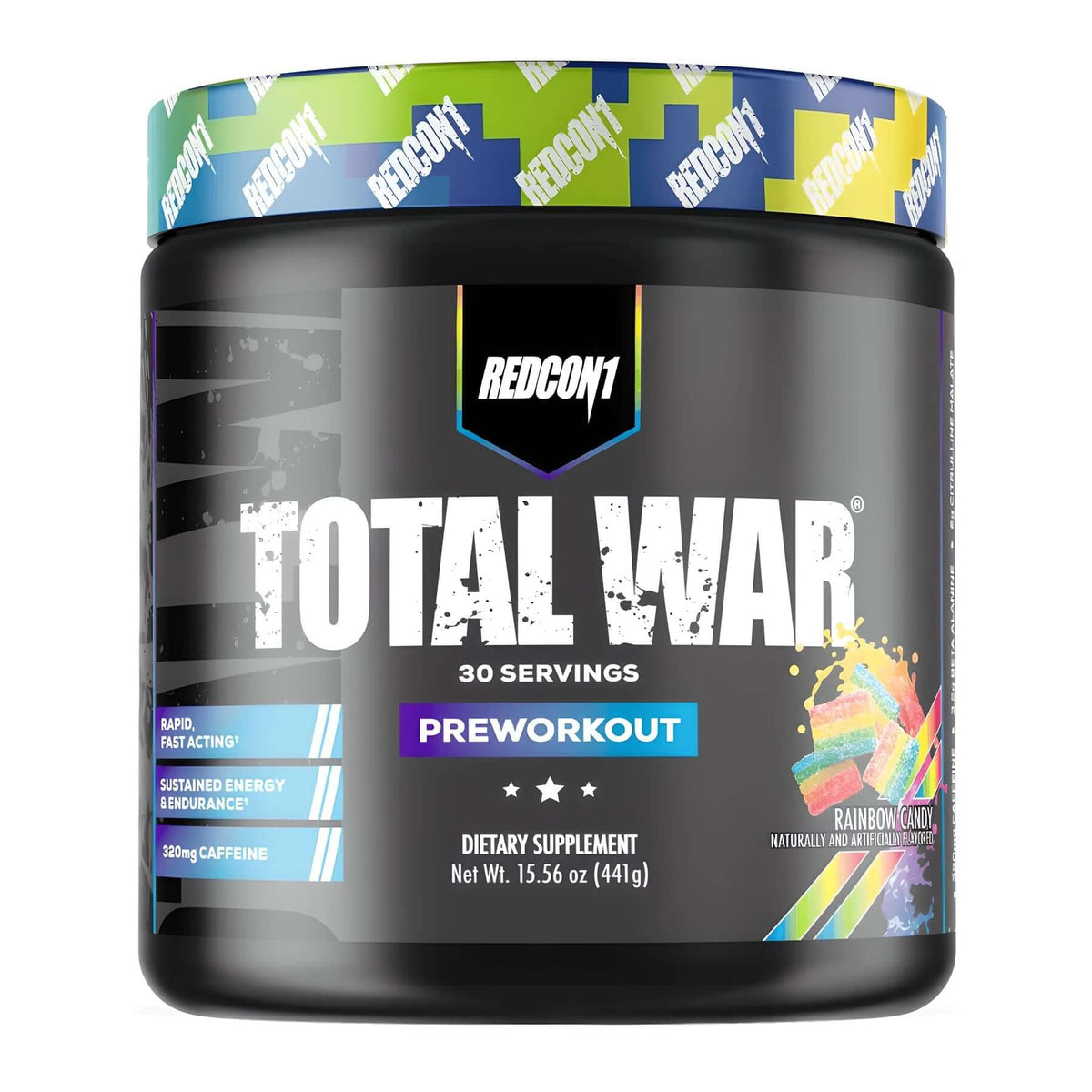 Redcon1 Total War Pre Workout Size: 30 Svgs Flavour: Rainbow Candy