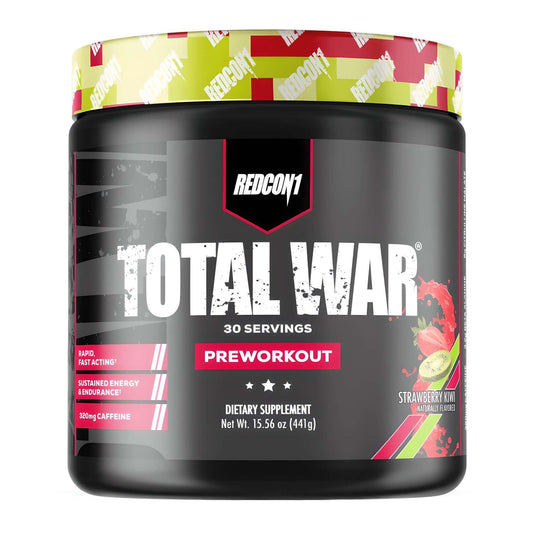 Redcon1 Total War Pre Workout Size: 30 Svgs Flavour: Strawberry Kiwi
