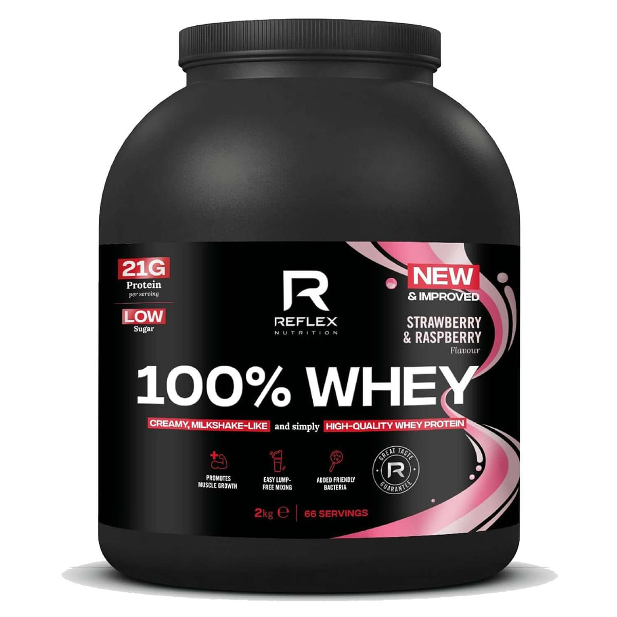 Reflex 100% Whey Size: 2kg Flavour: Strawberry & Raspberry