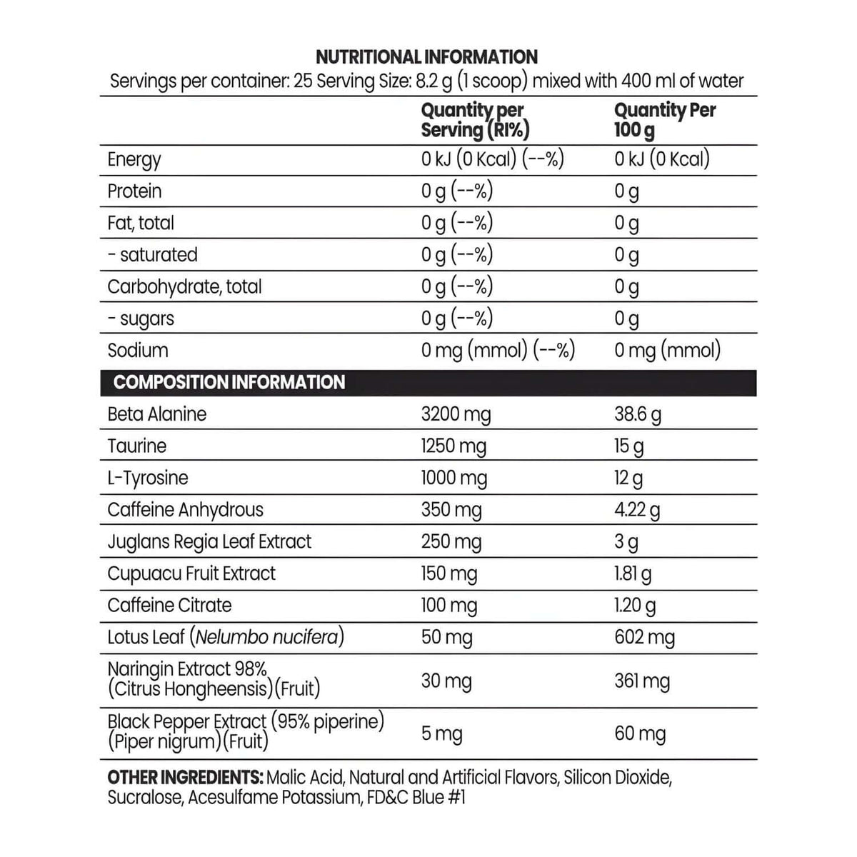 Chaos Crew Stim Head Nutrition Facts