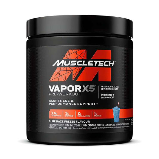 MuscleTech Vapor X5 Pre Workout Size: 247g Flavour: Blue Raspberry