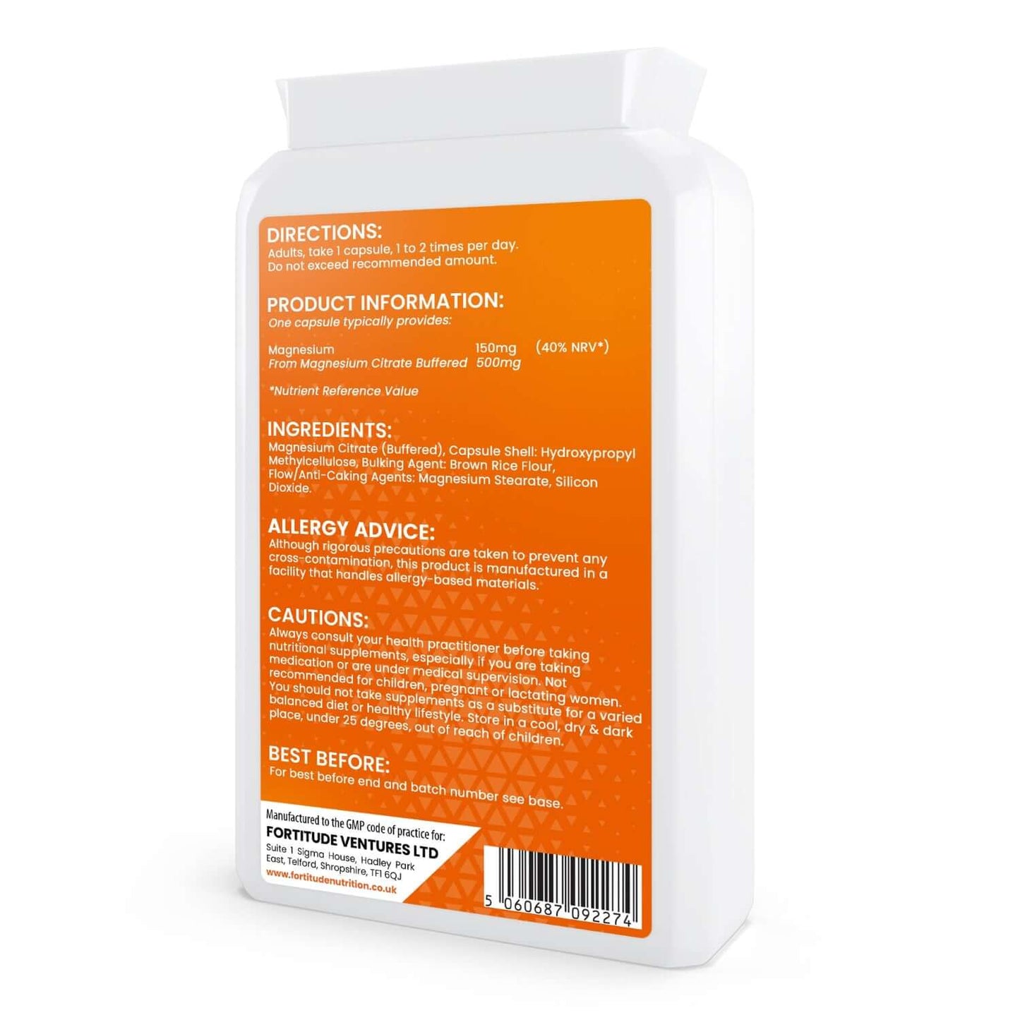 Fortitude Nutrition Magnesium Citrate Size: 120 Capsules Nutrition Facts