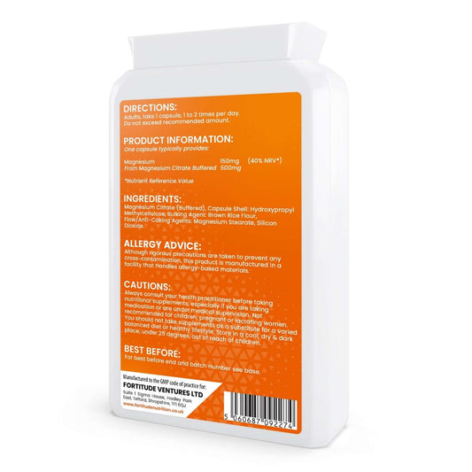 Fortitude Nutrition Magnesium Citrate Size: 120 Capsules Nutrition Facts