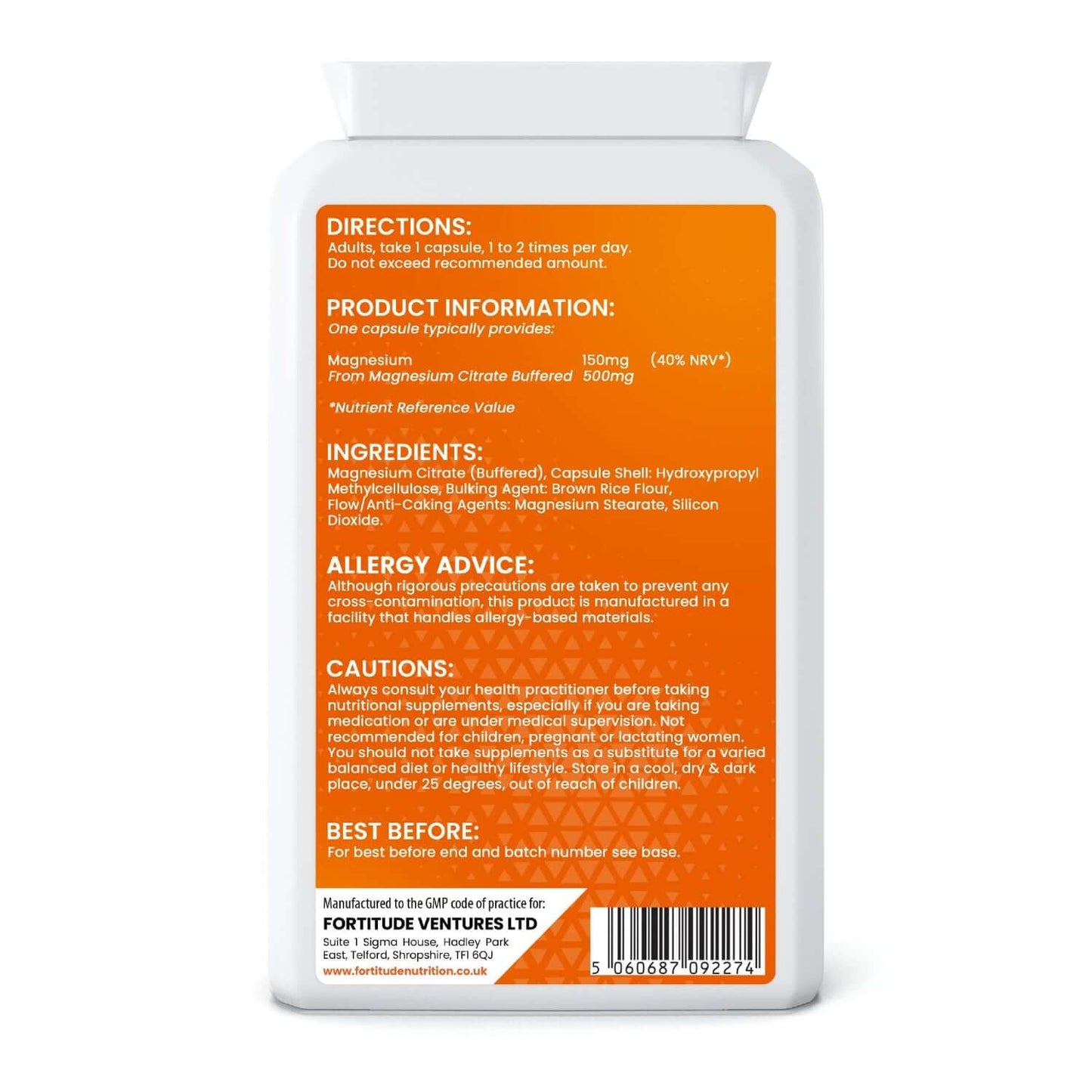 Fortitude Nutrition Magnesium Citrate Rear Label