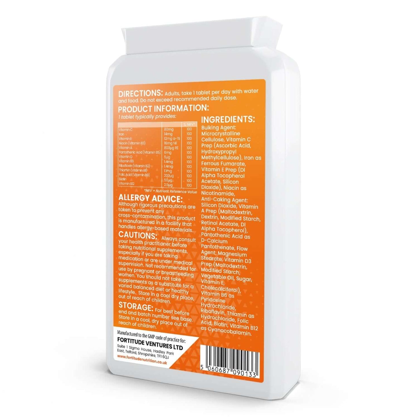 Fortitude Nutrition Multivitamin with Iron Size: 180 Tablets Nutrition Facts