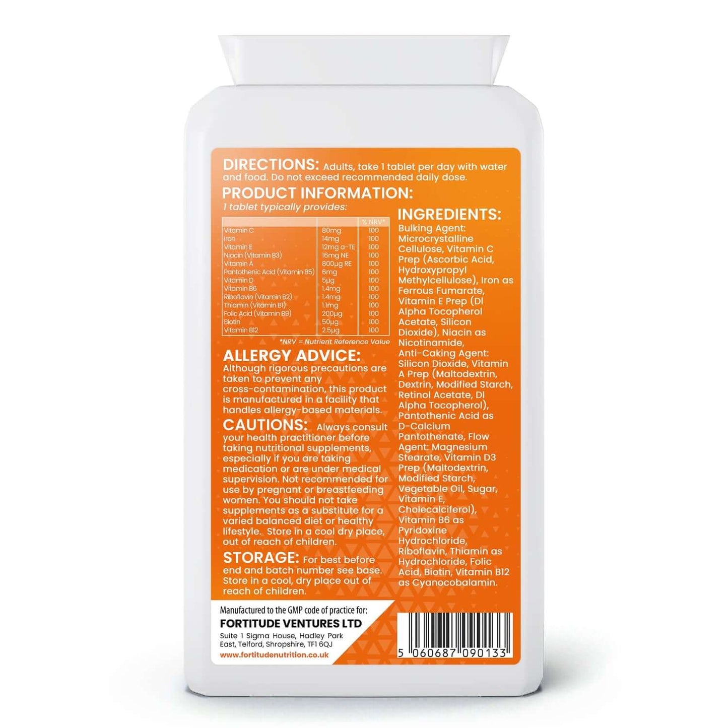 Fortitude Nutrition Multivitamin with Iron Rear Label
