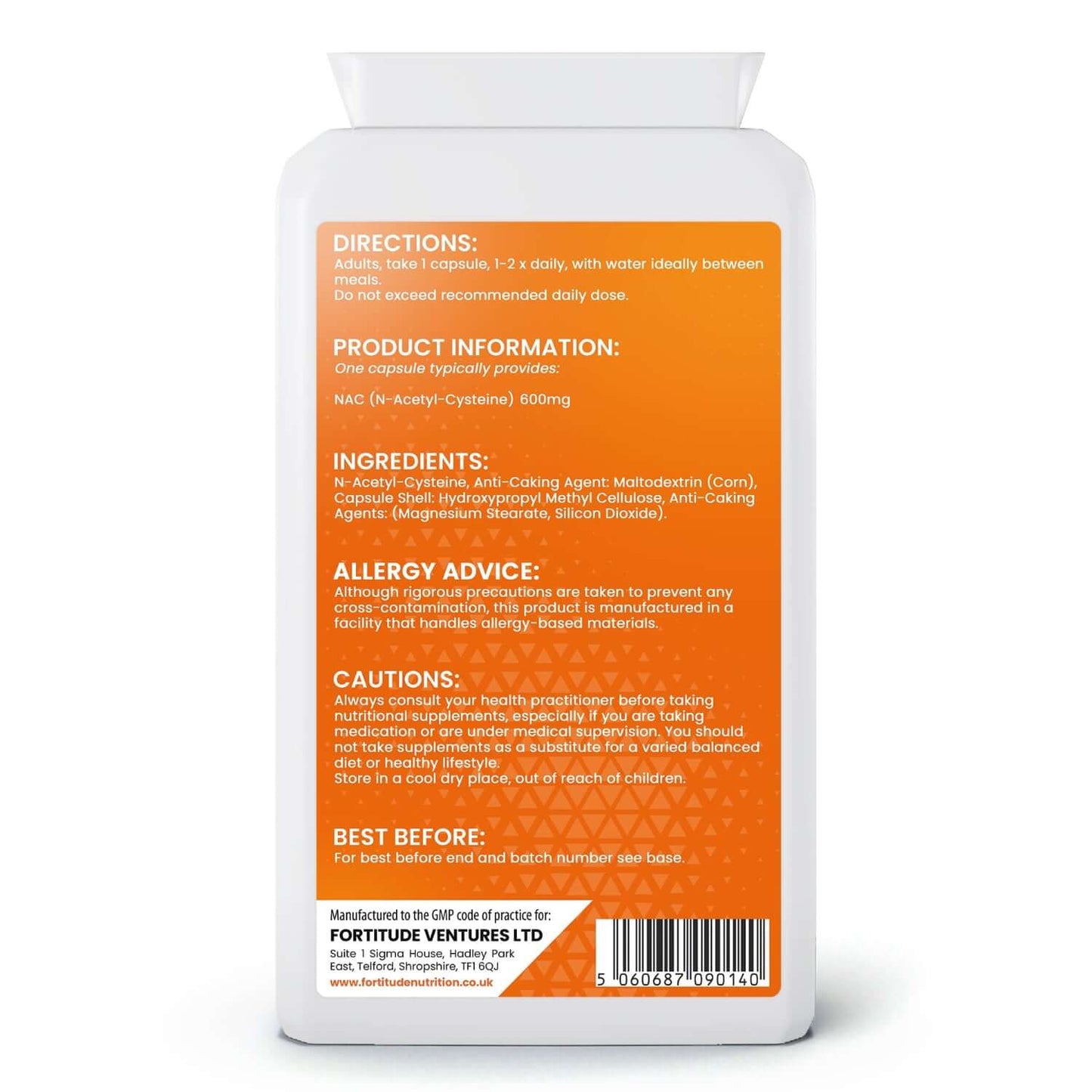 Fortitude Nutrition NAC N-Acetyl-Cysteine Rear Label