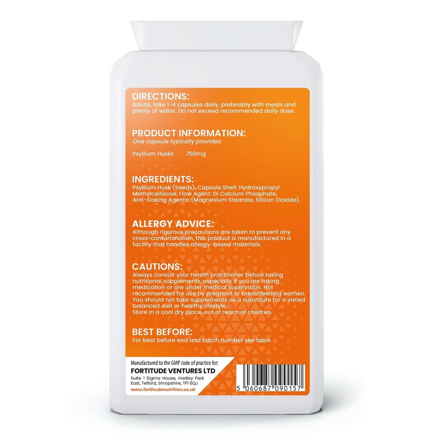 Fortitude Nutrition Psyllium Husks Rear Label
