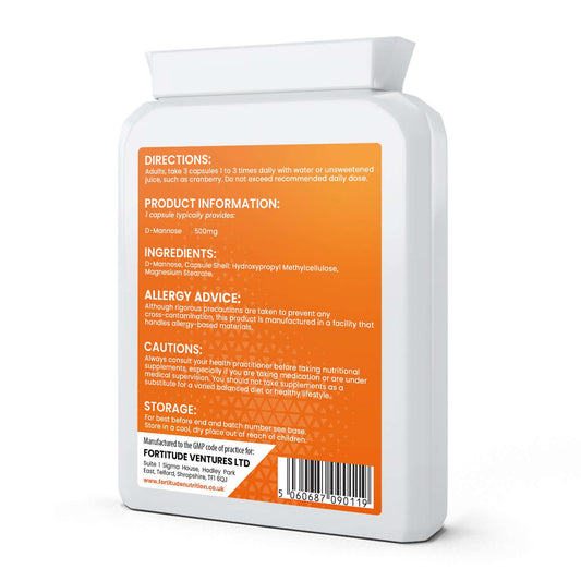 Fortitude Nutrition D-Mannose 500mg Nutrition Facts
