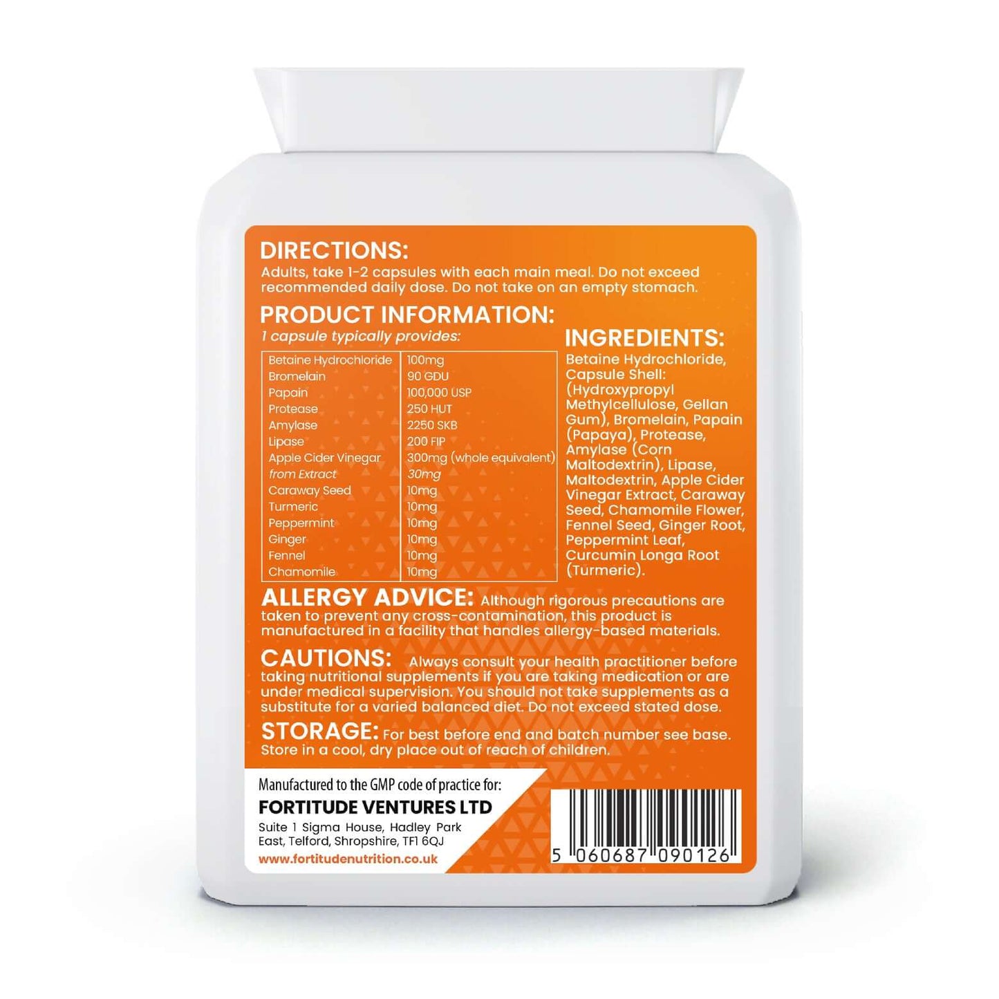 Fortitude Nutrition Digestive Enzymes Supplement Rear Label