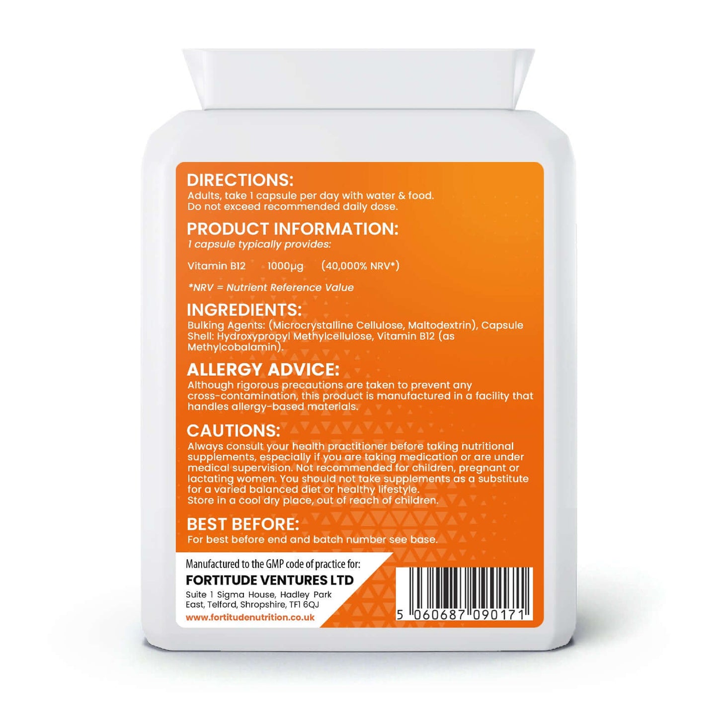 Fortitude Nutrition Vitamin B12 Rear Label