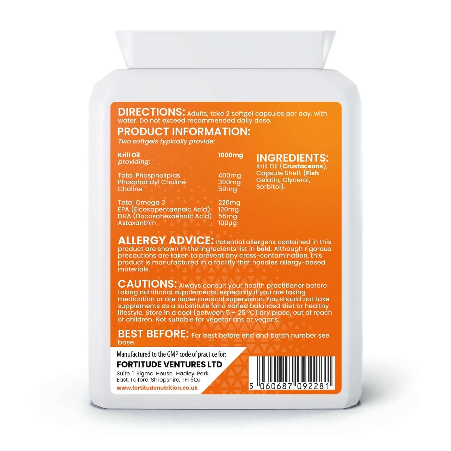Fortitude Nutrition Antarctic Krill Oil Softgels Rear Label