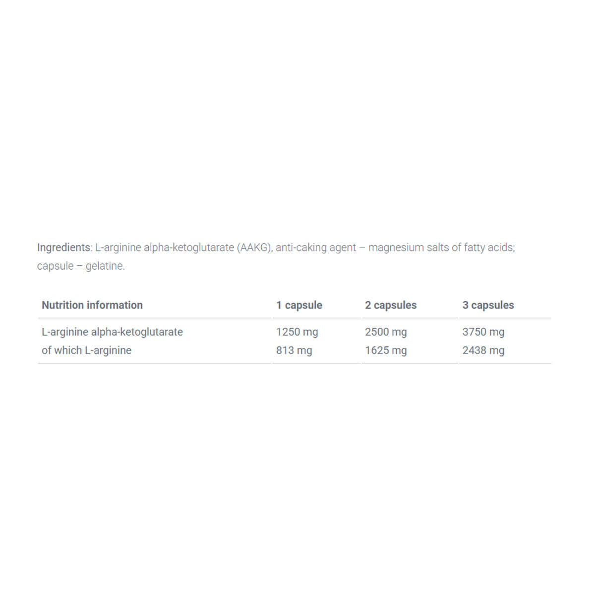 Olimp AAKG 1250 Extreme Mega Caps Nutrition Facts
