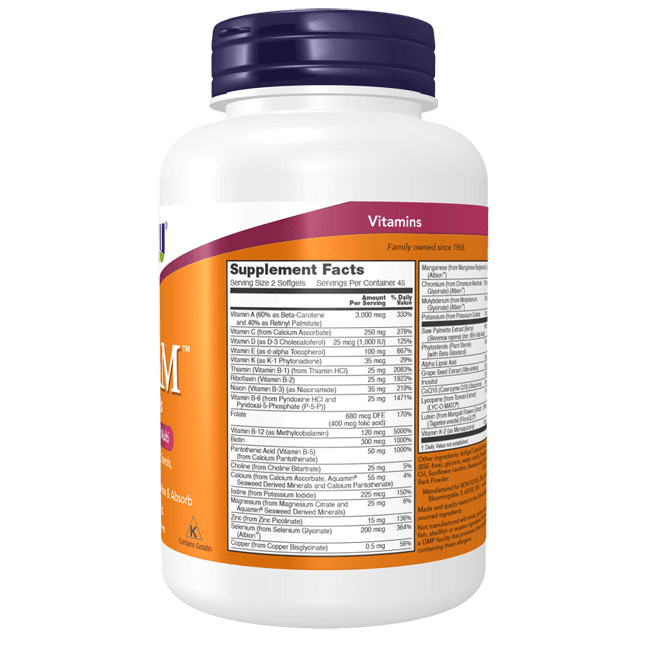 NOW Foods Adam Multi-Vitamin Nutrition Facts