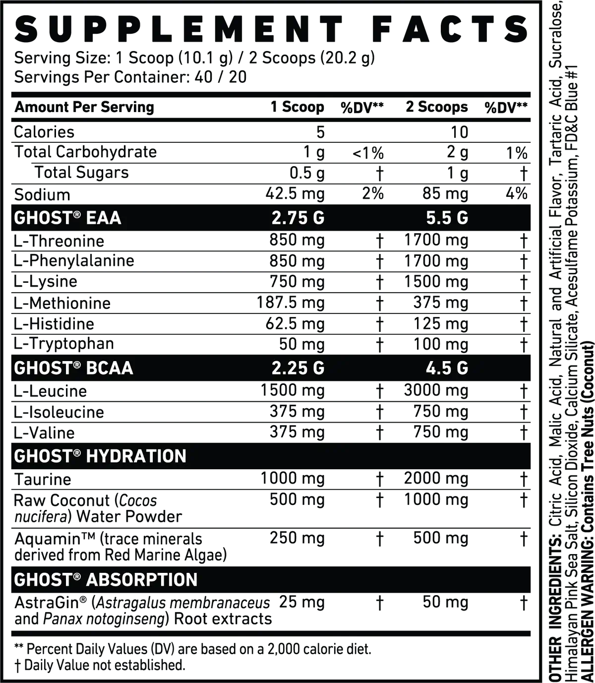 Ghost Amino Nutrition Facts