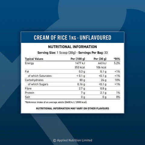 Applied Nutrition Cream of Rice Nutrition Facts