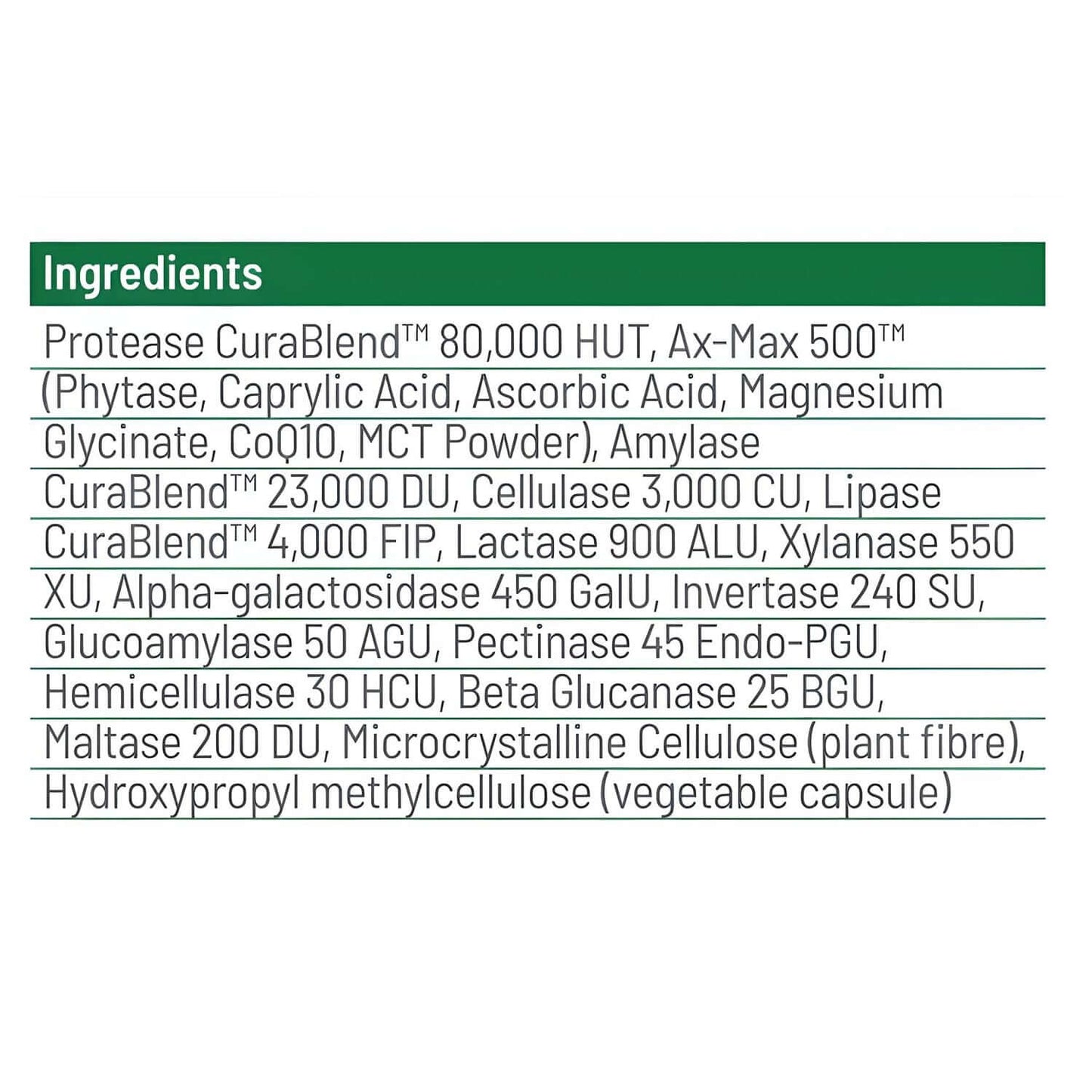Cura Nutrition CuraZyme Ultra Nutrition Facts