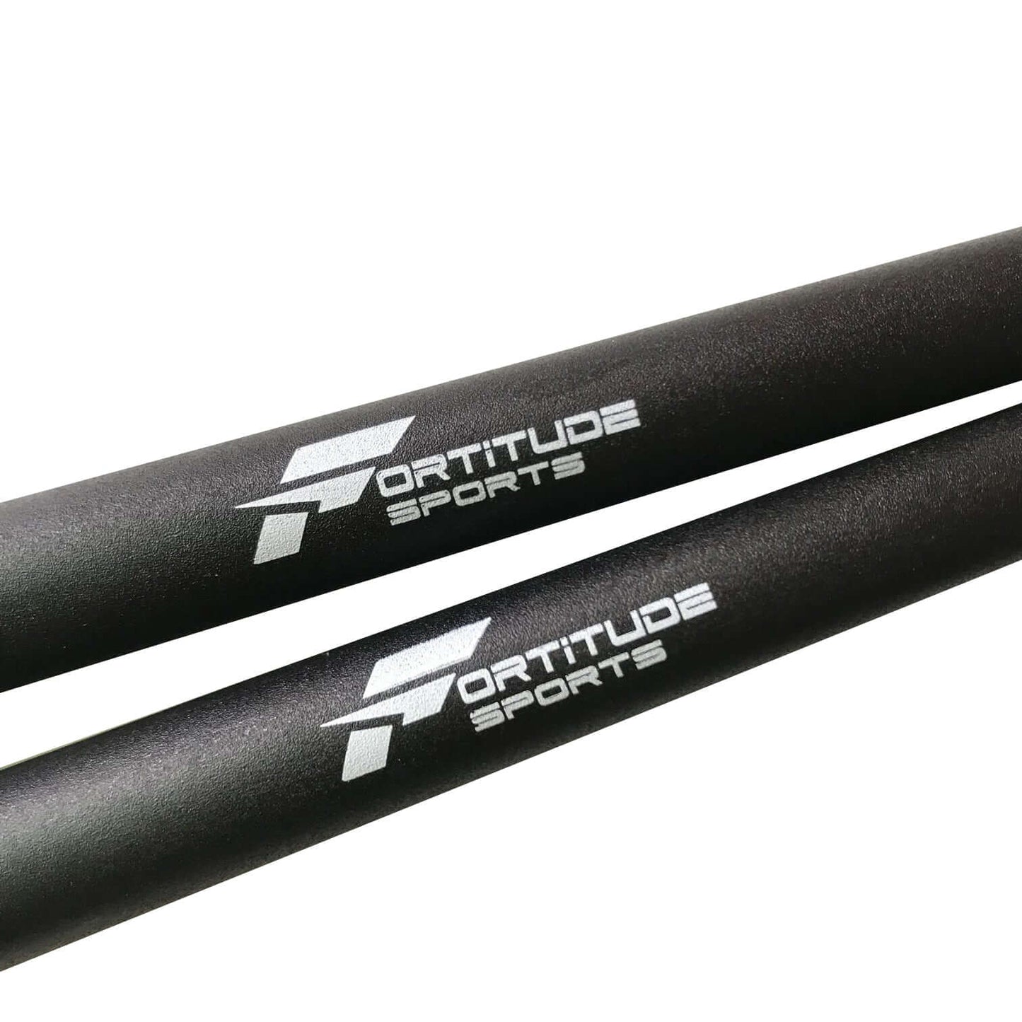 Close up of handles of jump rope showing Fortitude Sports logo.