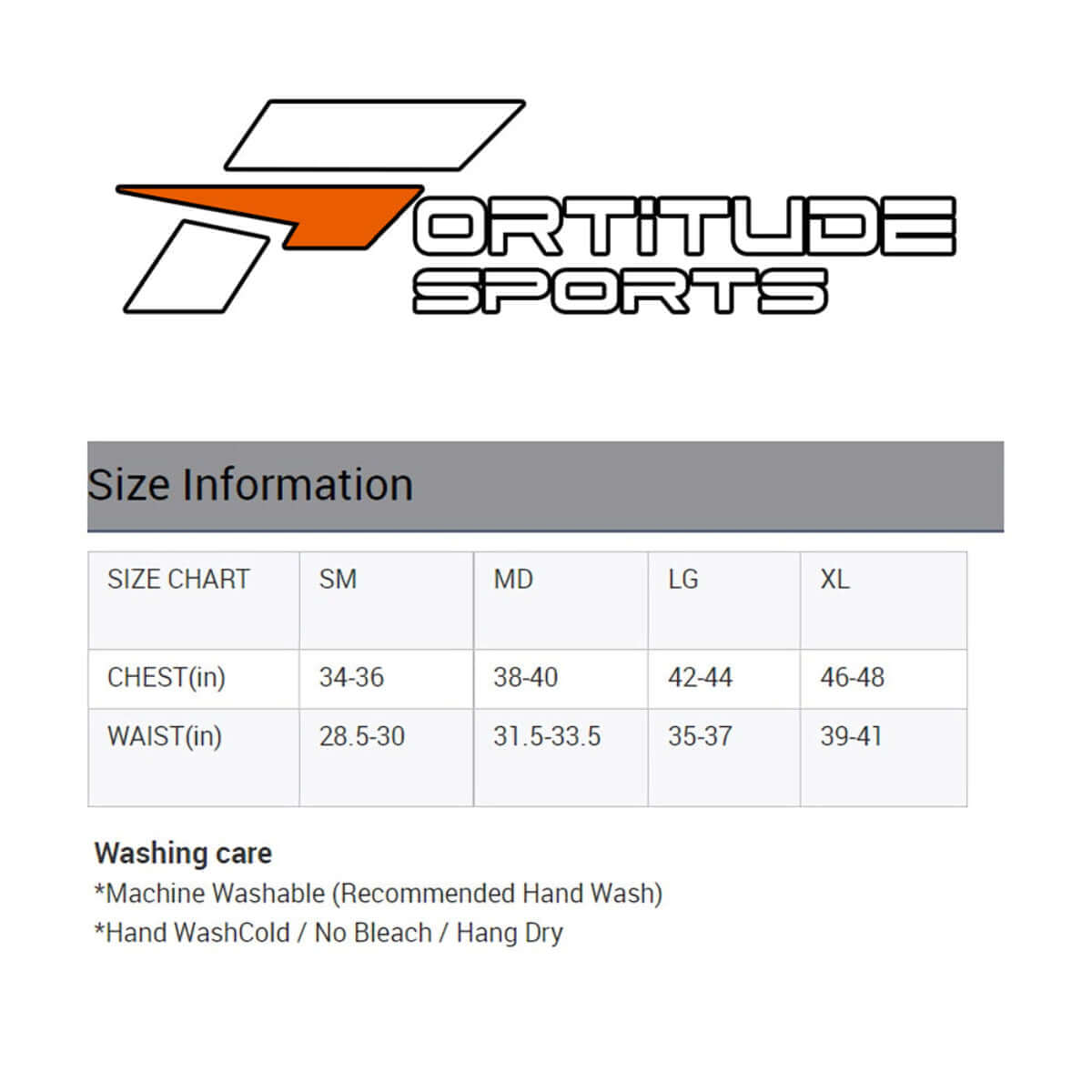 Fortitude Sports Polo Shirt Size Chart