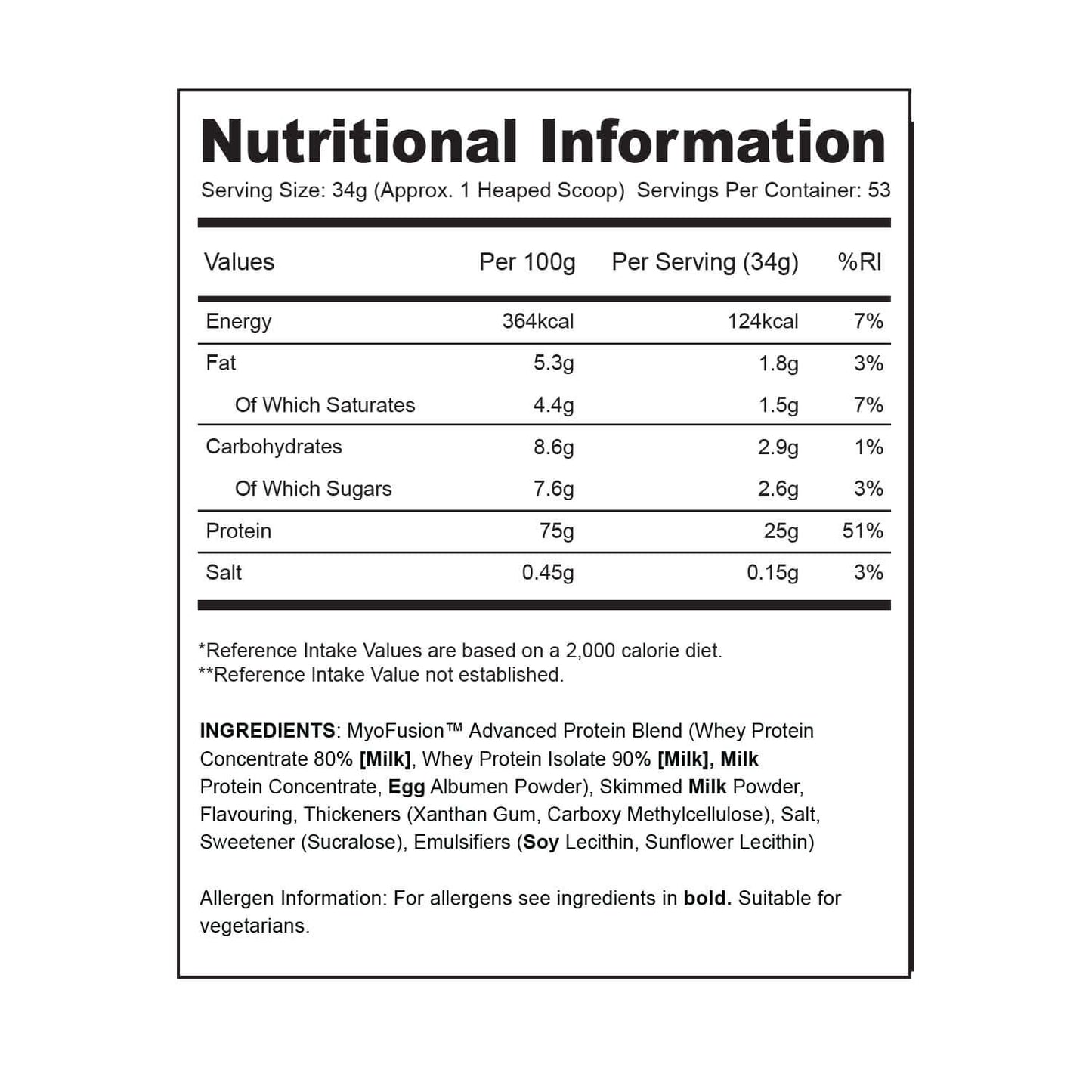 Gaspari MyoFusion Advanced Protein Nutrition Facts