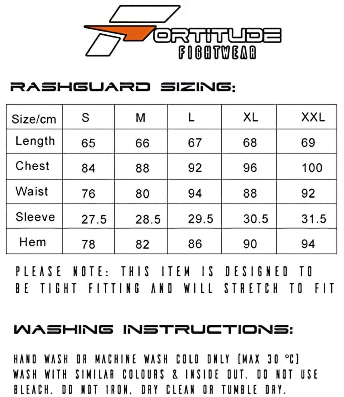 Fortitude Sports Gym Shirt Size Chart