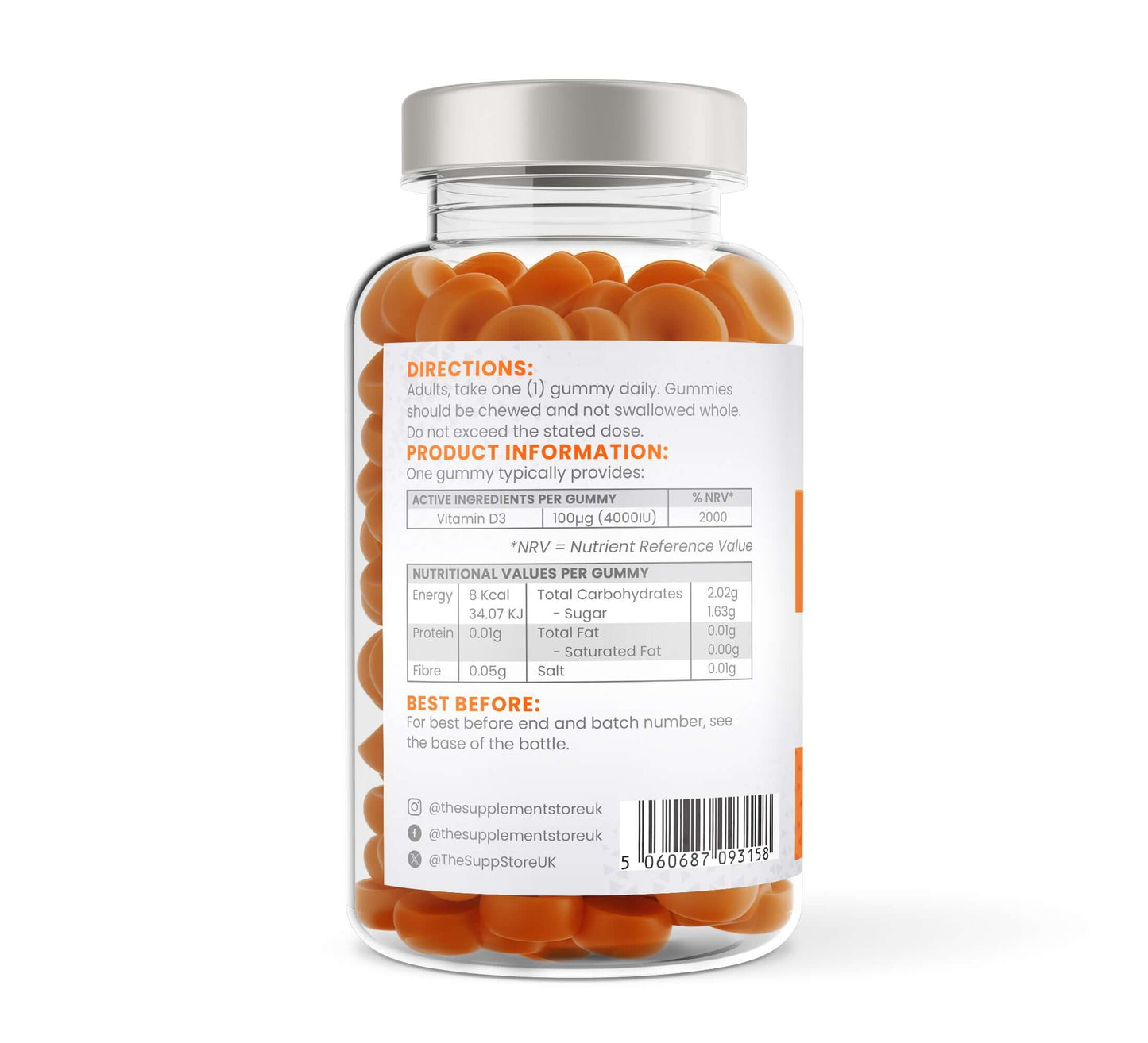 The Supplement Store Vitamin D3 4000iu Gummies Size: 60 Gummies Flavour: Orange