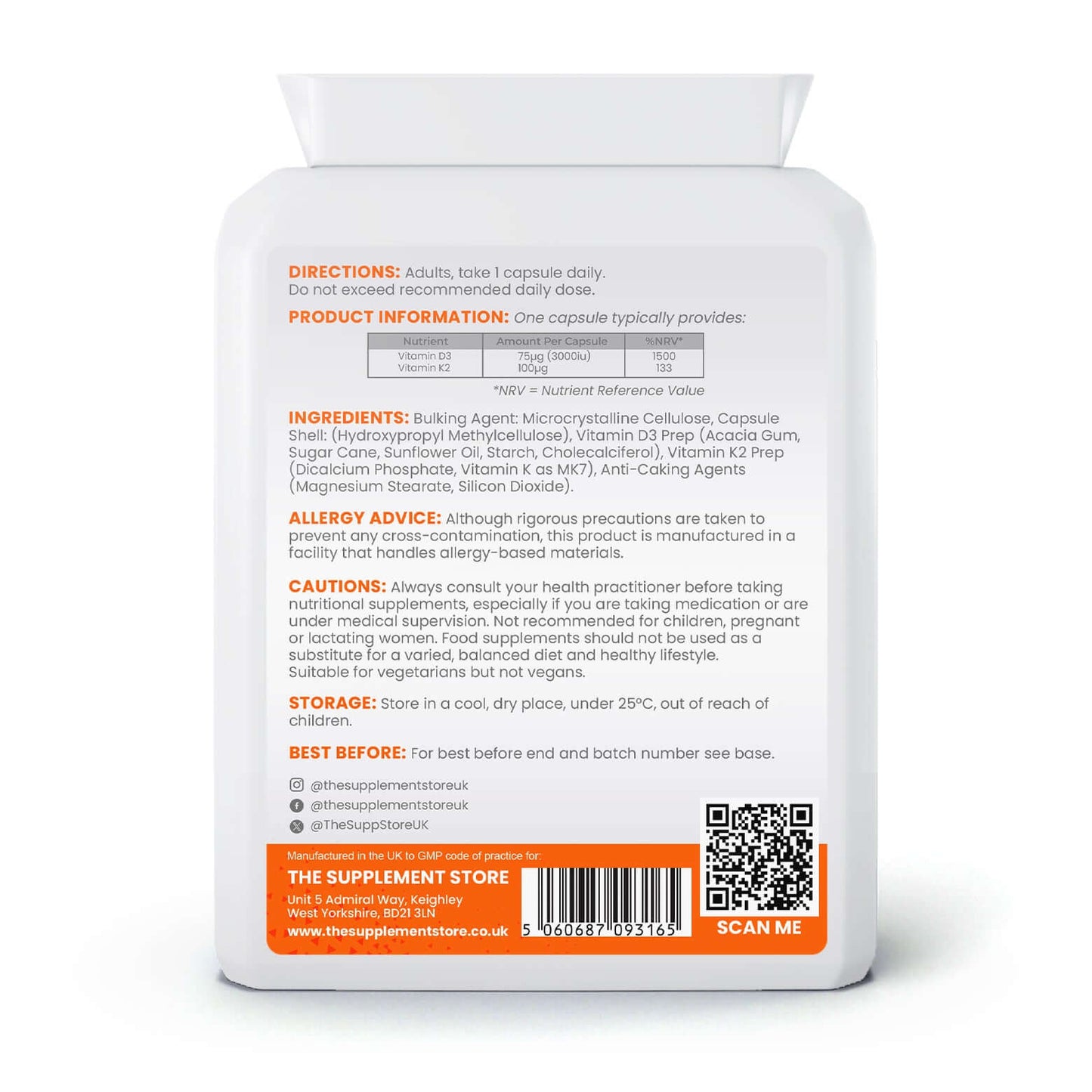 The Supplement Store Vitamin D3 4000iu & K2 MK7 100ug Capsules Size: 90 Capsules