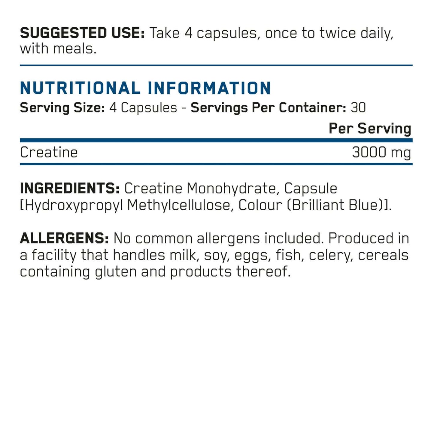 Applied Nutrition Creatine 3000 Capsules Nutrition Facts
