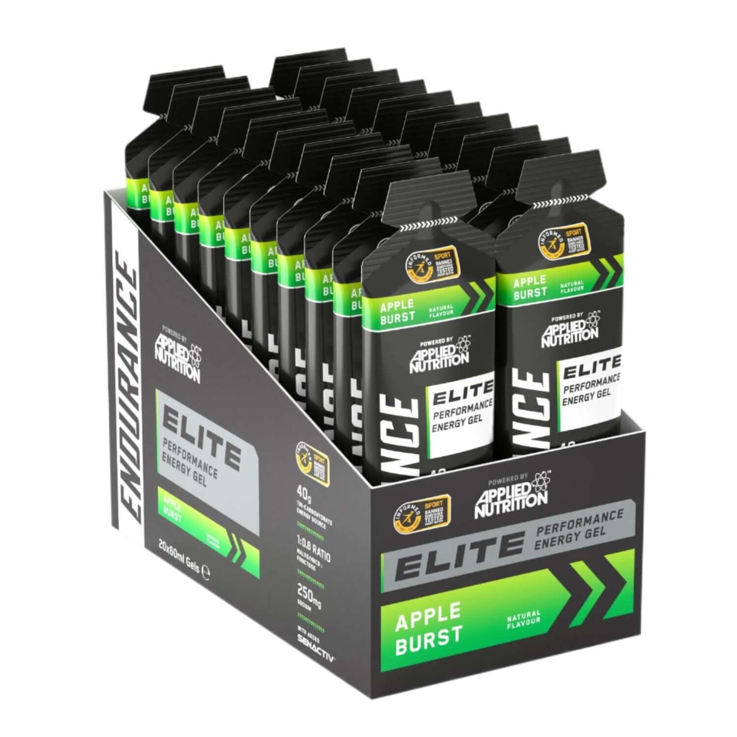 Applied Nutrition Endurance Elite Performance Energy Gels Size: 20 x 60ml Gels Flavour: Apple Burst