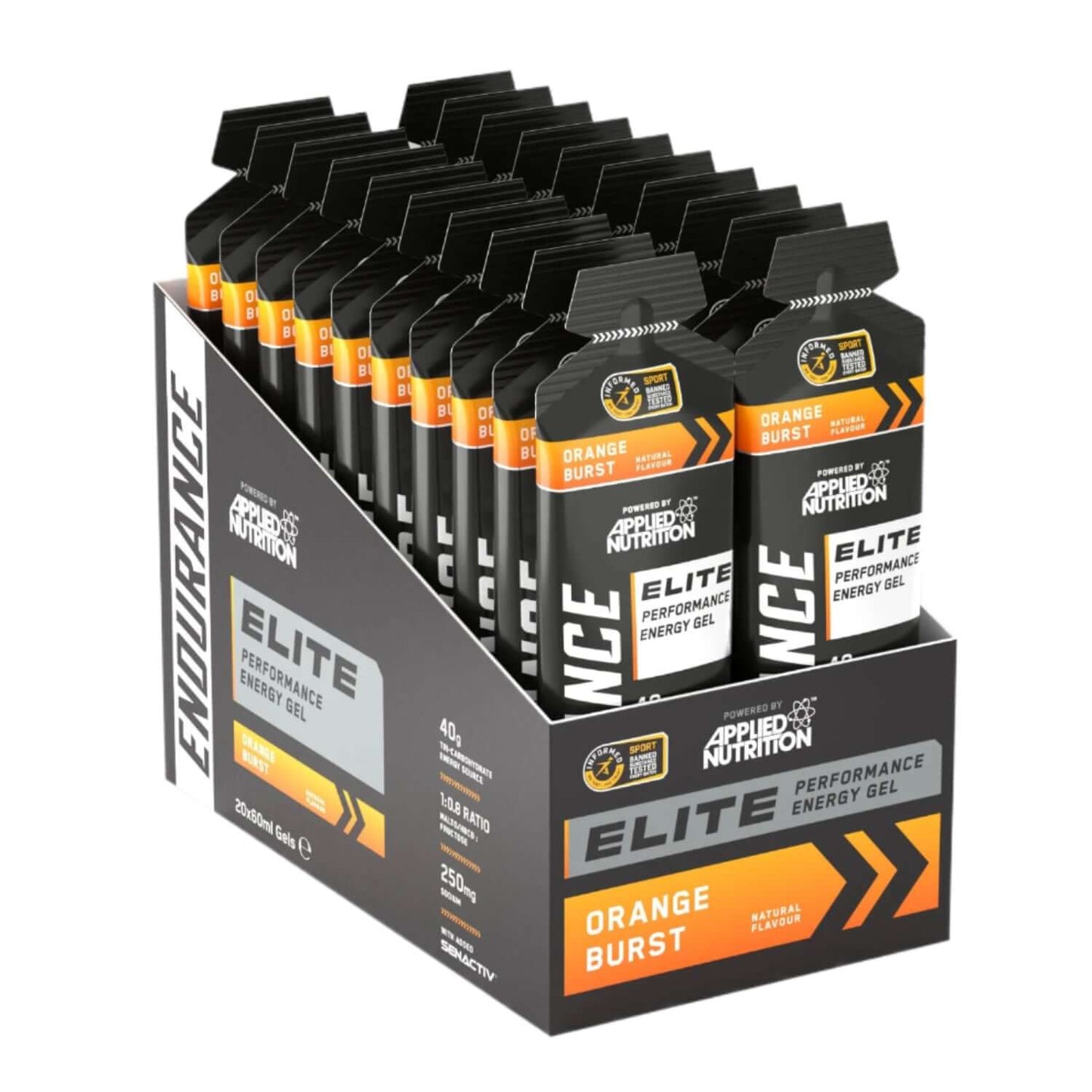 Applied Nutrition Endurance Elite Performance Energy Gels Size: 20 x 60ml Gels Flavour: Orange Burst