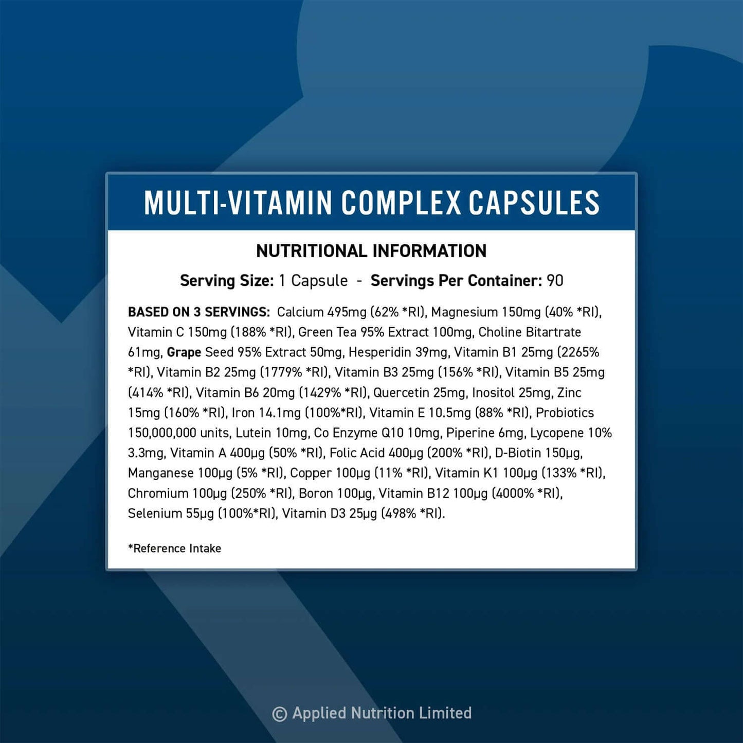 Applied Nutrition Multi Vitamin Complex Nutrition Facts