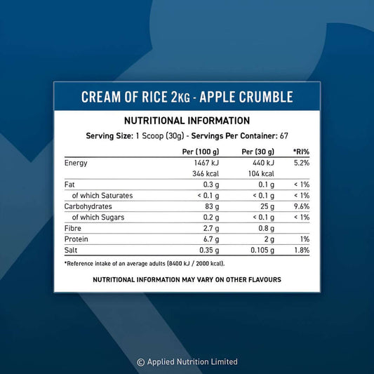 Applied Nutrition Cream of Rice Nutrition Facts