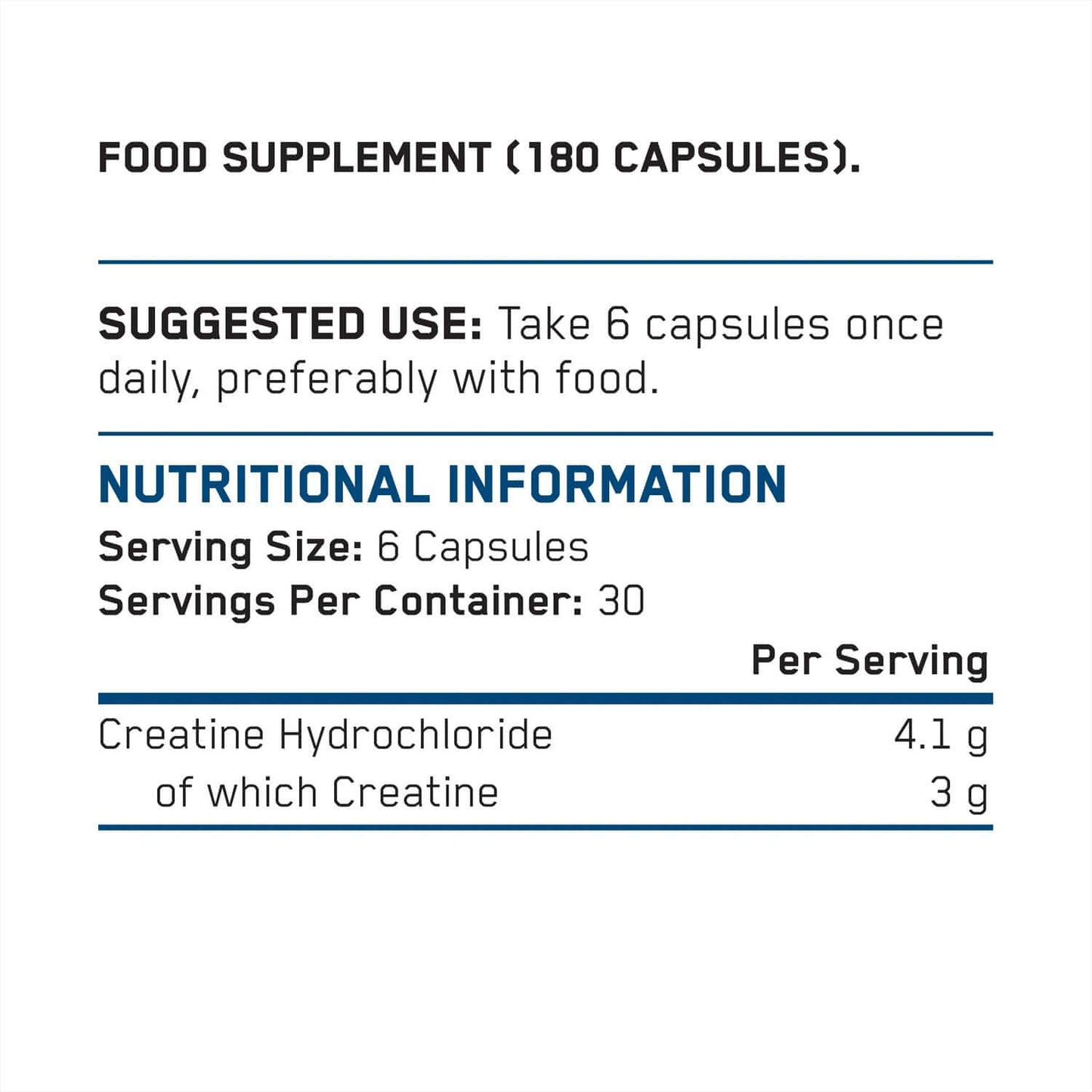 Applied Nutrition Creatine HCL Nutrition Facts