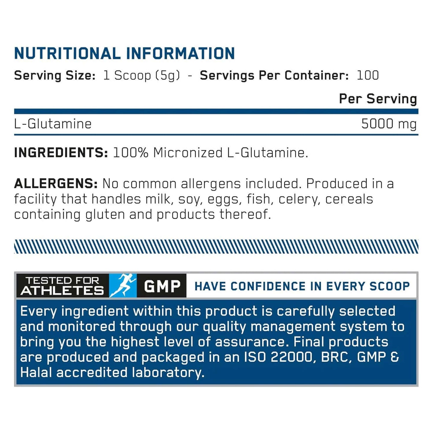 Applied Nutrition L-Glutamine Nutrition Facts
