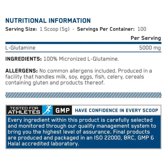 Applied Nutrition L-Glutamine Nutrition Facts
