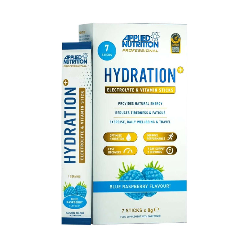 Applied Nutrition Hydration+ Electrolyte & Vitamin Powder Stick Pack Size: 7 x 8g Flavour: Blue Raspberry