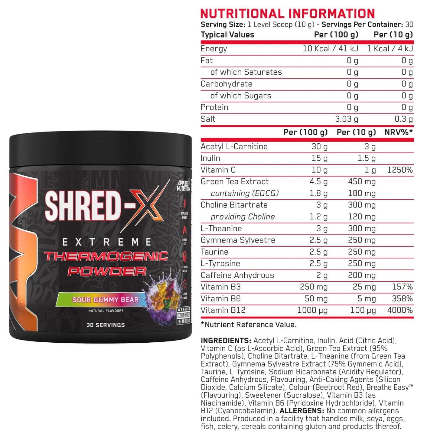 Applied Nutrition Shred-X Nutrition Facts