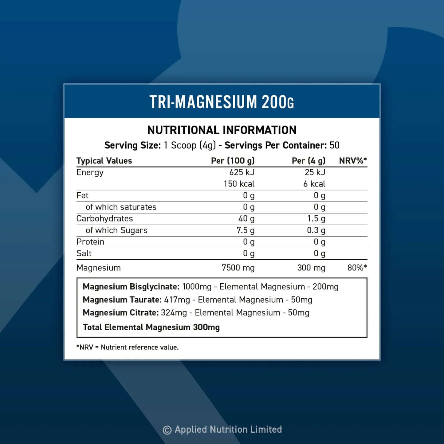 Applied Nutrition Tri Magnesium Powder Nutrition Facts