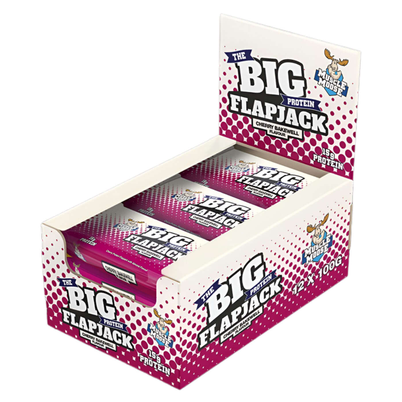 Muscle Moose Big Protein Flapjacks Size: 12 x 100g Flavour: Cherry Bakewell
