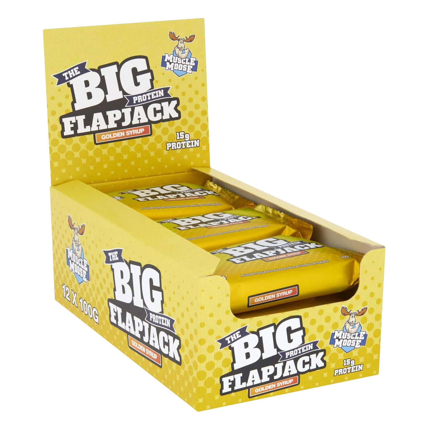 Muscle Moose Big Protein Flapjacks Size: 12 x 100g Flavour: Golden Syrup