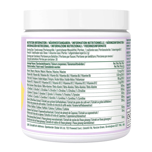 Bloom Pre-Workout Nutrition Facts