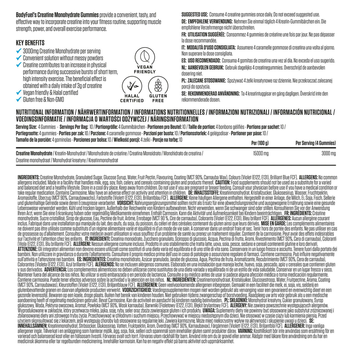 Applied Nutrition Body Fuel Creatine Gummies Nutrition Facts