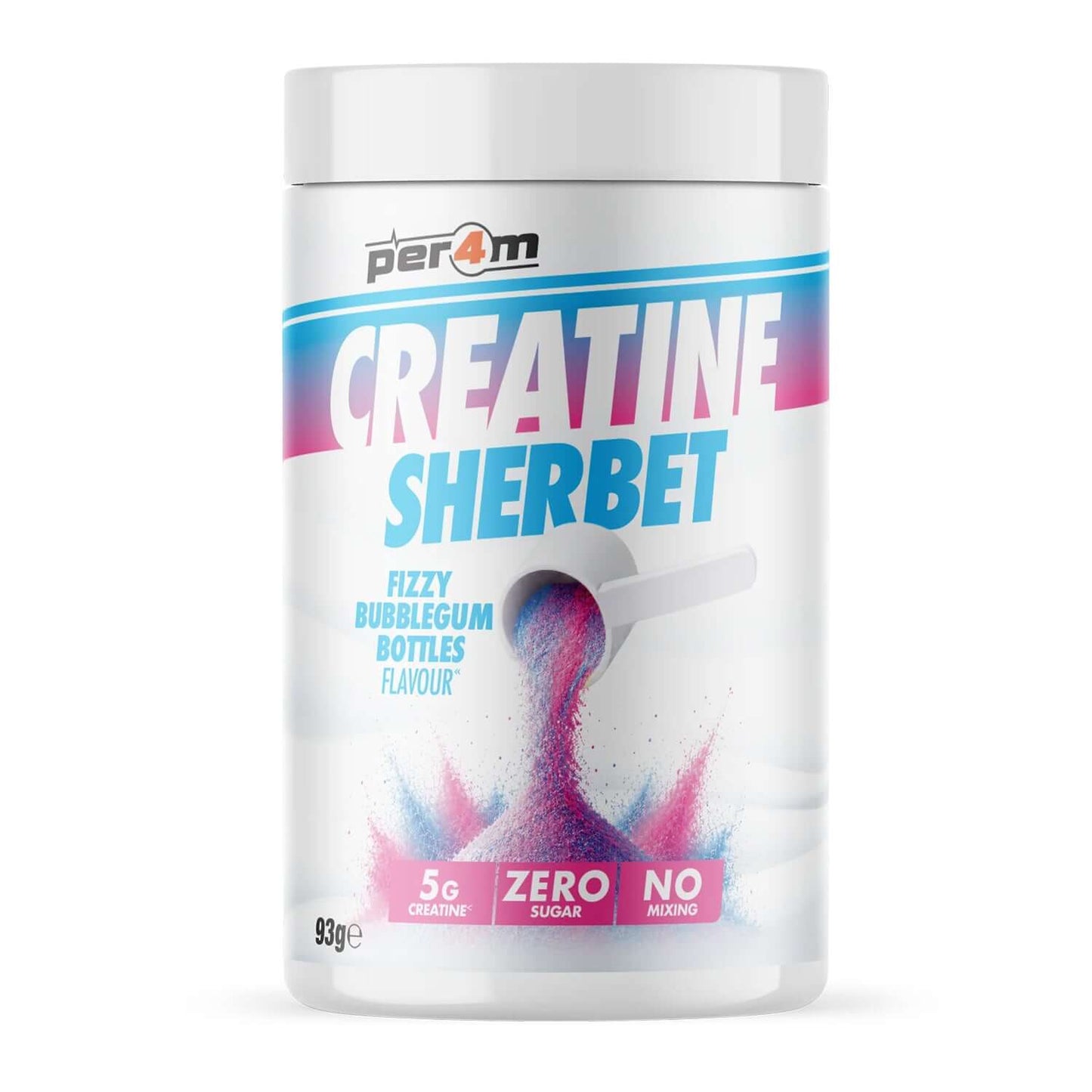 Per4m Creatine Sherbert Size: 93g Flavour: Fizzy Bubblegum Bottles