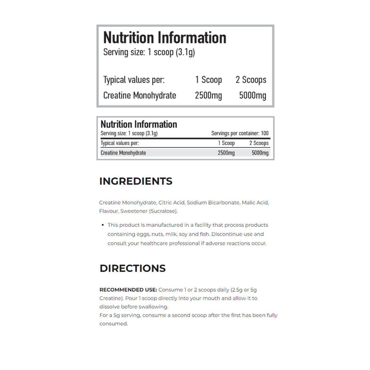 Per4m Creatine Sherbert Nutrition Facts