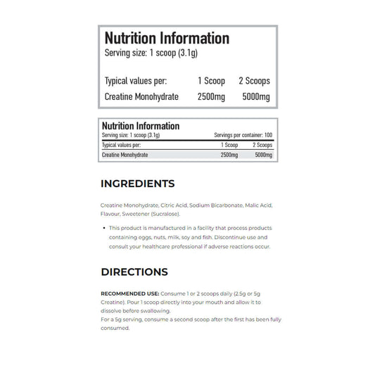 Per4m Creatine Sherbert Nutrition Facts